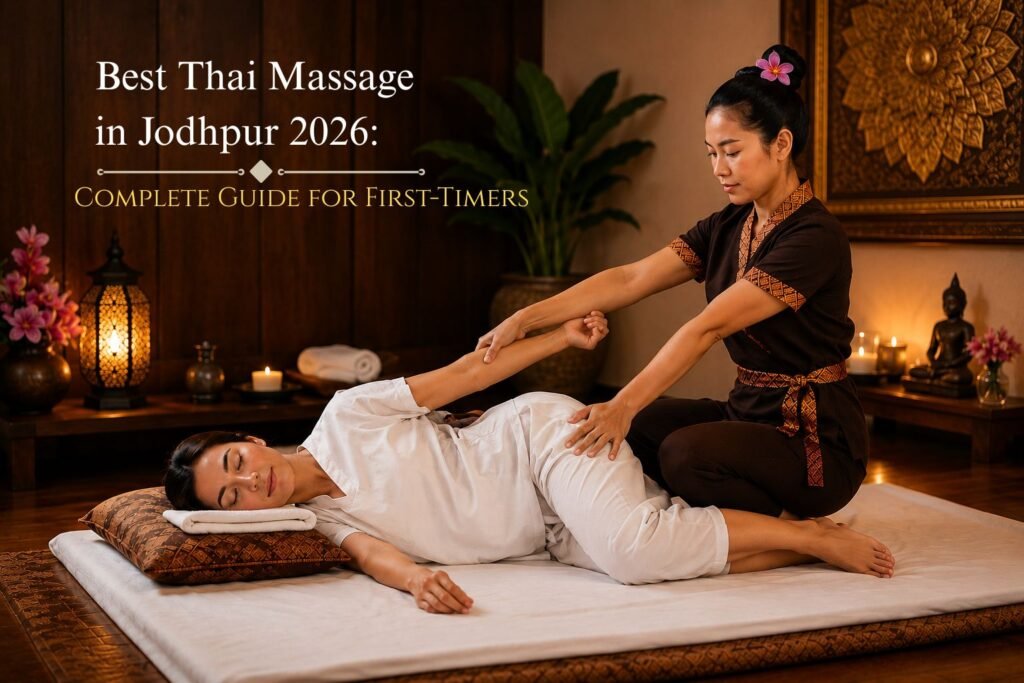 Thai massage therapist performing assisted stretch on client at a luxury spa in Jodhpur 2026
